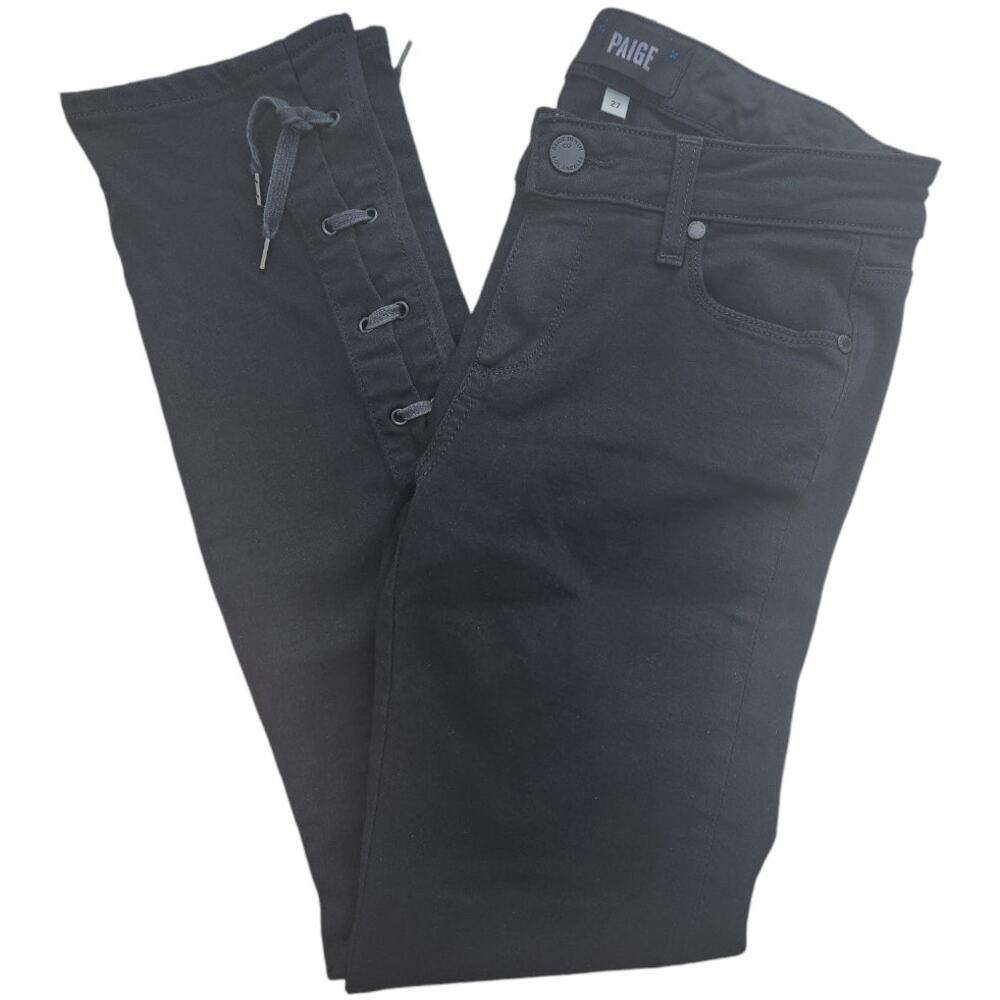 Paige Wyatt Lace Up Verdugo Ankle Skinny Black Denim Jeans like NEW Size 27